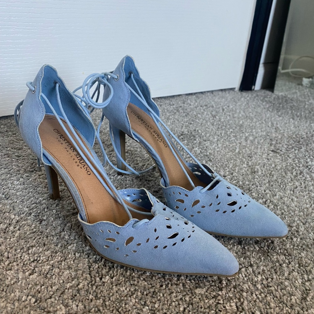Adorable pale blue lace up heels